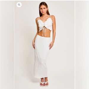 Lace Tie Up Ruffled Crop Top & Maxi Skirt Set